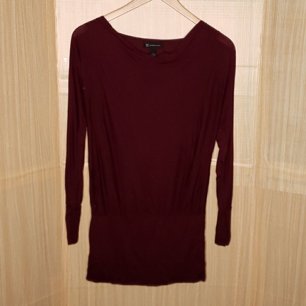 Inc International Concepts Womens Drape Neck Long Sleeve Maroon Tunic Small